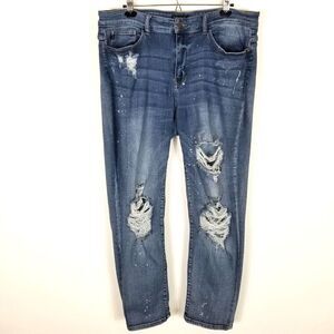Judy Blue Women Plus Boyfriend Fit  Jeans Sz 20W Dark Wash High Rise‎ Distressed